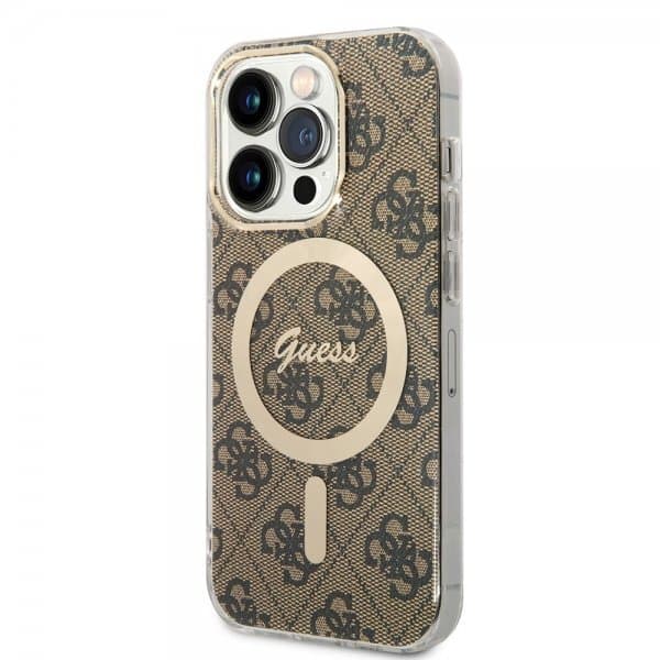 Guess iPhone 15 Pro Deksel 4G Pattern MagSafe Brun