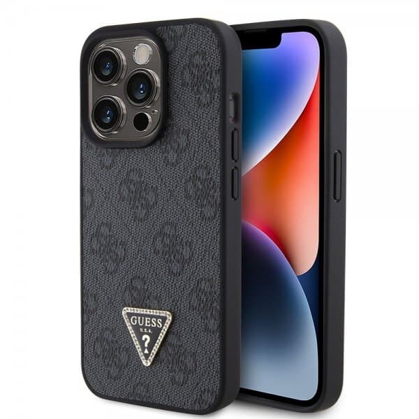 Guess iPhone 15 Pro Kuori 4G Metal Triangle Strass Musta