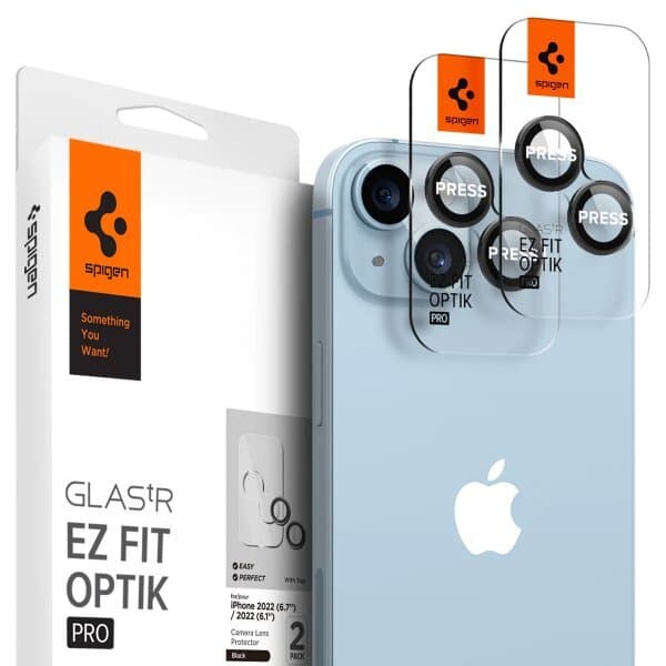 Spigen iPhone 14/15/iPhone 14/15 Plus Kameralinsskydd GLAS.tR EZ Fit Optik Pro 2-pack