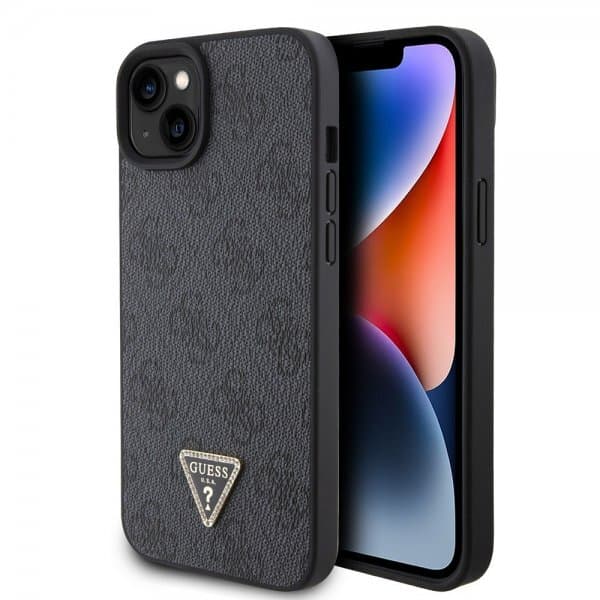 Guess iPhone 15 Plus Cover 4G Metal Triangle Strass Sort