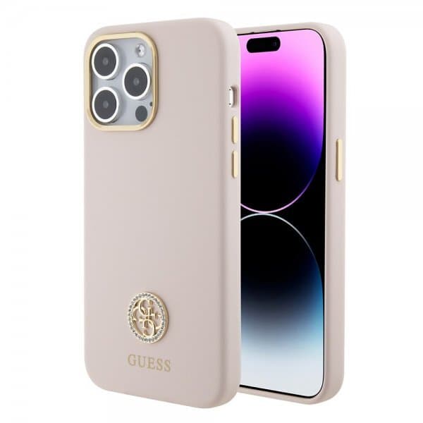 Guess iPhone 15 Pro Max Cover Liquid Silicone Metal Logo Lyserød