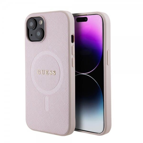 Guess iPhone 15 Deksel Saffiano MagSafe Rosa