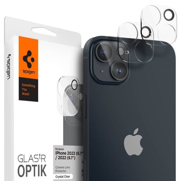 Spigen iPhone 14/iPhone 14 Plus Kameralinsskydd Glas.tR Optik 2-pack Crystal