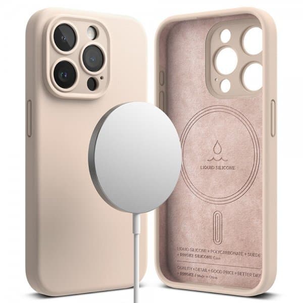 Ringke iPhone 15 Pro Skal Silicone Magnetic Pink Sand