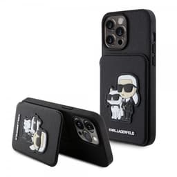 Karl Lagerfeld iPhone 15 Pro Max Kuori Saffiano Card Slots & Stand Musta
