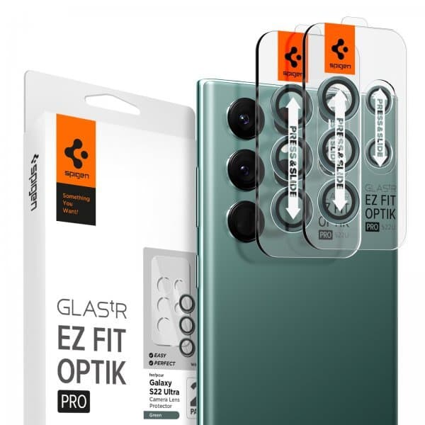 Spigen Samsung Galaxy S22 Ultra Linsebeskyttelse GLAS.tR EZ Fit Optik Pro 2-pakning Grønn