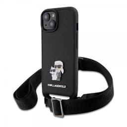 Karl Lagerfeld iPhone 15 Cover Saffiano Karl & Choupette Crossbody Sort