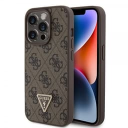 Guess iPhone 15 Pro Kuori 4G Metal Triangle Strass Ruskea