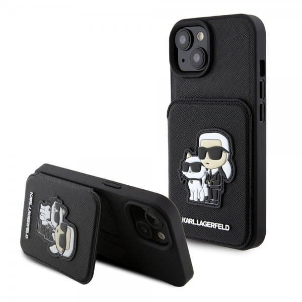 Karl Lagerfeld iPhone 15 Deksel Saffiano Card Slots & Stand Svart