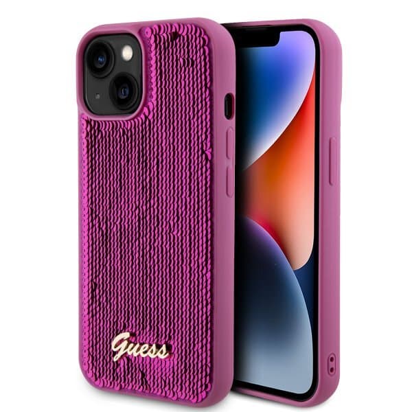 Guess iPhone 15 Deksel Sequin Fuschia