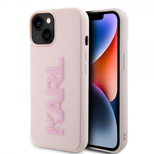 Karl Lagerfeld iPhone 15 Skal 3D Rubber Karl Rosa