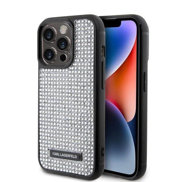 Karl Lagerfeld iPhone 15 Pro Skal Rhinestone Silver