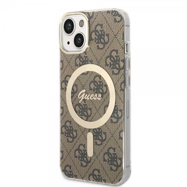Guess iPhone 14 Cover 4G Pattern MagSafe Brun