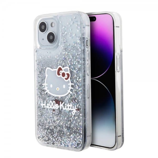 Hello Kitty iPhone 15 Deksel Liquid Glitter Translucent