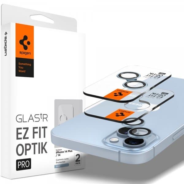 Spigen iPhone 14/iPhone 14 Plus Linsebeskyttelse GLAS.tR EZ Fit Optik Pro BlÃ¥ 2-pakning