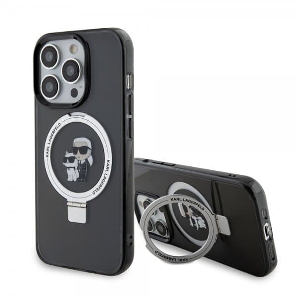 Karl Lagerfeld iPhone 15 Pro Max Cover Ring Stand MagSafe Sort