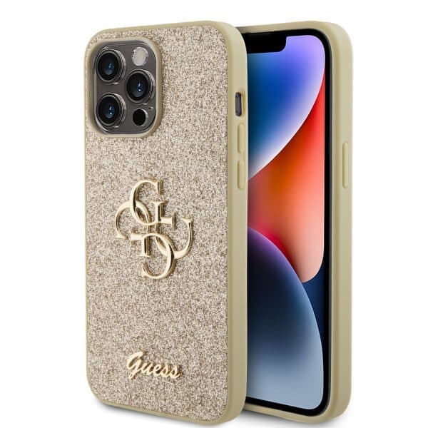 Guess iPhone 15 Pro Max Cover Fixed Glitter Guld
