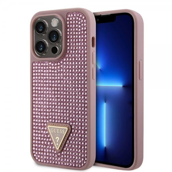 Guess iPhone 15 Pro Deksel Rhinestone Rosa