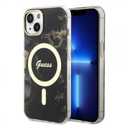 Guess iPhone 14 Cover Golden Marble MagSafe Sort