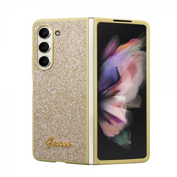 Guess Samsung Galaxy Z Fold 5 Skal Glitter Flakes Metal Logo Guld