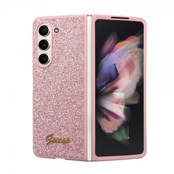 Guess Samsung Galaxy Z Fold 5 Skal Glitter Flakes Metal Logo Rosa