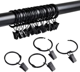 Gardinringar i metall med klämmor gardinhängare 20-pack Sort 32 mm