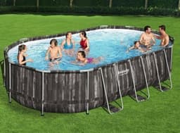 Ovanmarkspool bestway power steel 610x366x122 cm oval med stålram, filterpump & stege