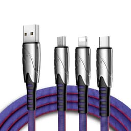 3-i-1 multiladdare 1.2m för USB-C, micro-USB och Lightning - Blå
