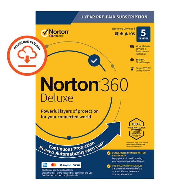 NORTON 360 DELUXE ND 50GB ND 1 USER 5 DEVICE - PC Windows,Mac OSX,iOS,