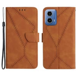 SKALO Motorola Moto E14 4G Kohokuvioitu PU Nahka Lompakkokotelo - Ruskea
