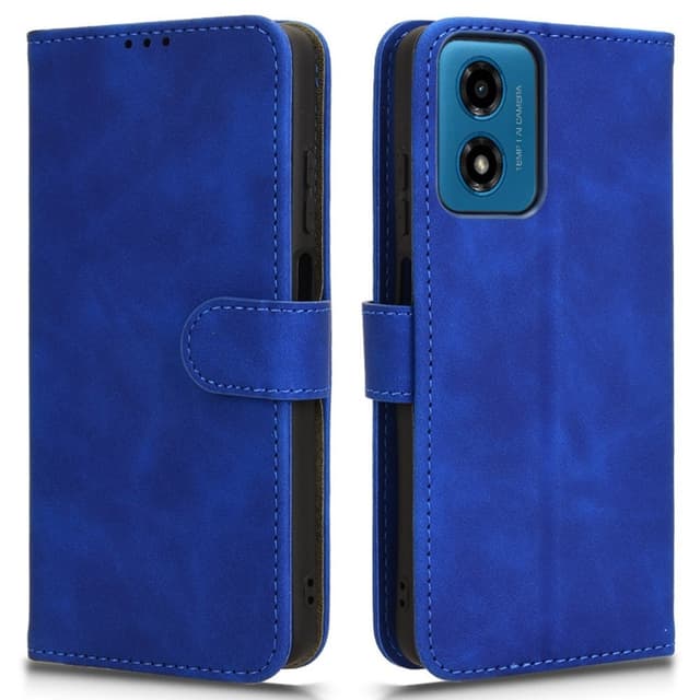 SKALO Motorola Moto E14 4G Matt PU-Läder Plånboksfodral - Blå