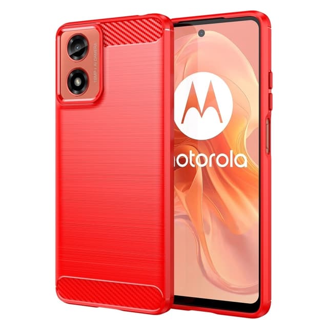 SKALO Motorola Moto E14 4G Armor Carbon Iskunkestävä TPU suojakuori - Punainen