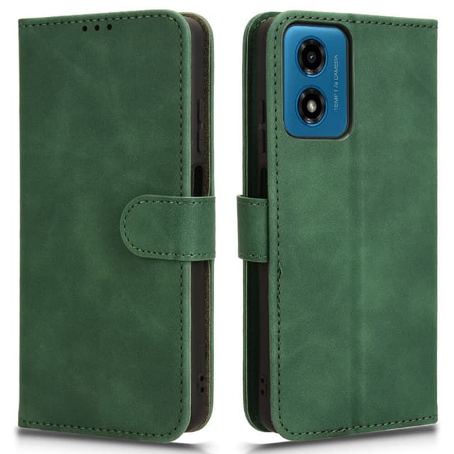 SKALO Motorola Moto E14 4G Matt PU-Läder Plånboksfodral - Grön