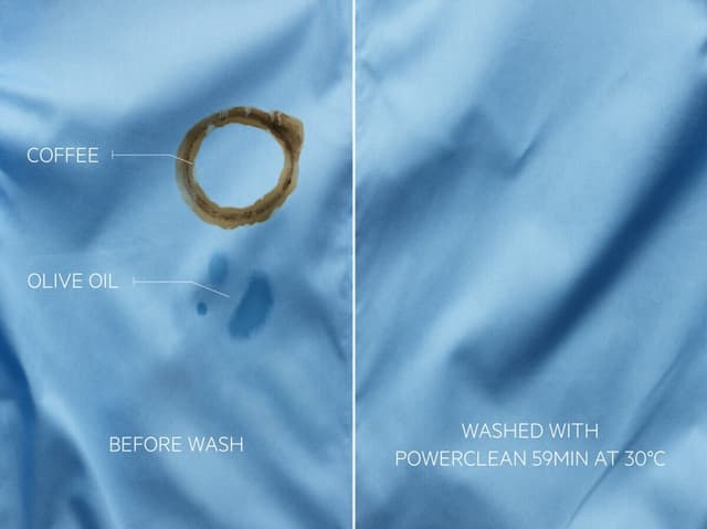 POWERCLEAN. FULLSTENDIG FLEKKFJERNING, SELV VED LAVE TEMPERATURER*