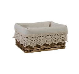 Kurv MAX-6, 24x18xH12cm, vev, farge: lysebrun, stoff med blonder