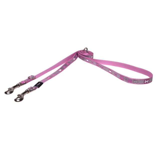 Koppel för valpar Rogz Pupz Reflecto Small 12mm, Pink Bones mönster