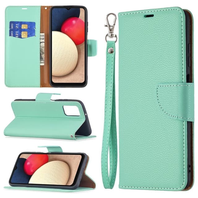 SKALO Samsung A02s / A03s Premium Litchi Flip Cover - Turkis
