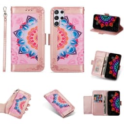 Flower wallet cover 4-kort Samsung Galaxy S22 Ultra - Lyserød