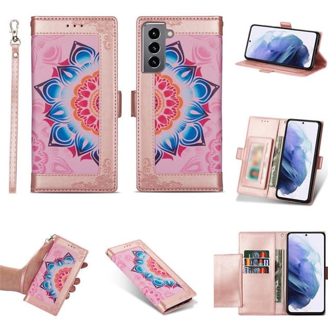 Flower wallet cover 4-kort Samsung Galaxy S22 - Lyserød