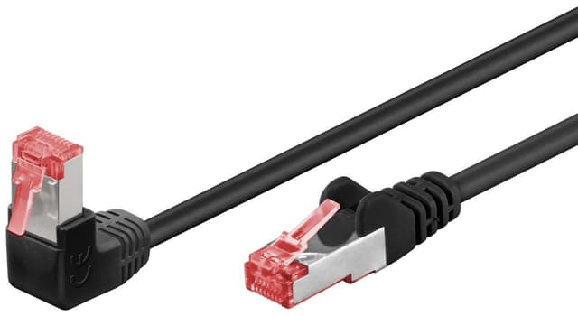 Netværkskabel CAT 6 vinklet 1x 90°, S/FTP (PiMF), sort, 3 m