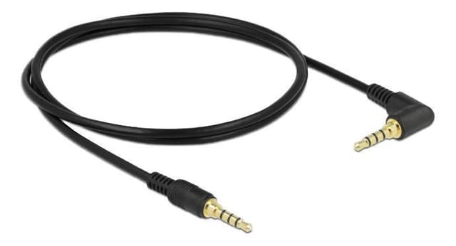 Delock Stereo Jack -kabel 3,5 mm 4 -polet han> han vinklet 1 m sort