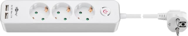 Goobay 3-veis strømskinne med bryter og 2 USB-porter
