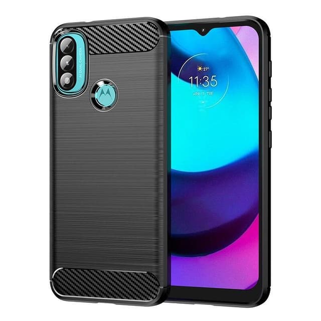 SKALO Moto E20/E30/E40 Armor Carbon Iskunkestävä TPU suojakuori - Musta
