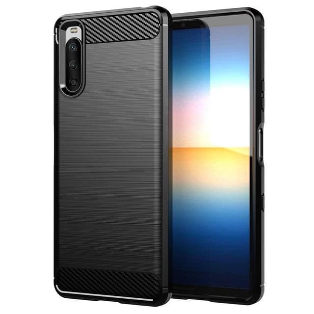 SKALO Sony Xperia 10 III Armor Carbon Iskunkestävä TPU suojakuori - Musta