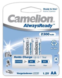 Camelion AA/HR6, 2300 mAh, AlwaysReady uppladdningsbara batterier Ni-M