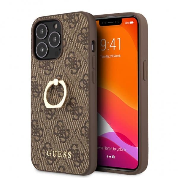 Guess iPhone 13 Pro Cover Ring Stand Brun