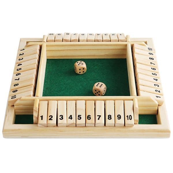 Shut The Box för 4 spelare – klassiskt tärningsspel i trä för hela familjen