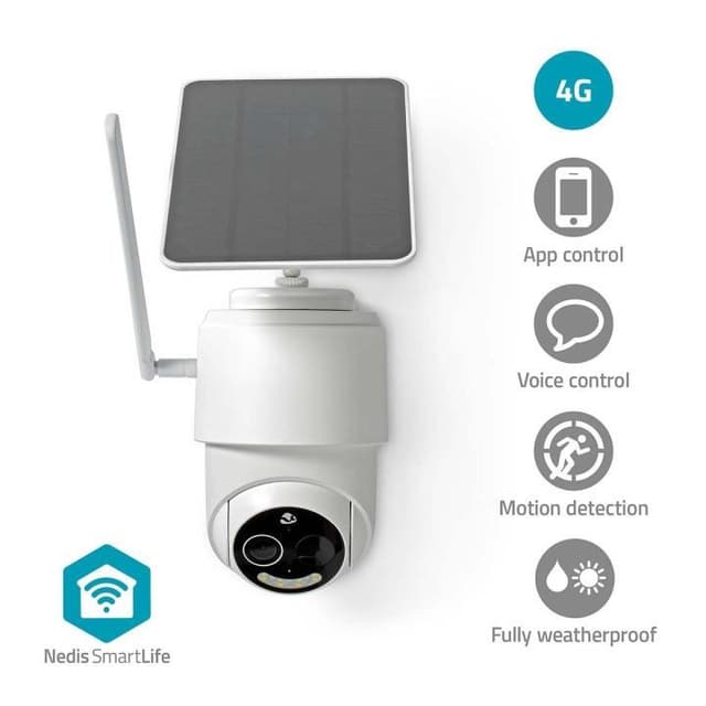 Nedis SmartLife Utendørs kamera | 4G | Full HD 1080p | Panorering og vipping | IP65 | Cloud Storage (valgfritt) / microSD (ikke inkludert) | 5 V DC | Med bevegelses sensor | Nattsyn | Hvit
