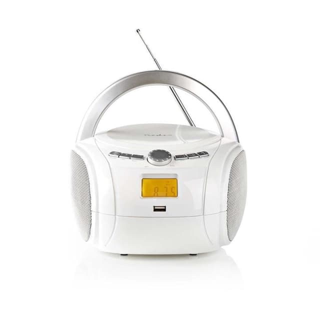 Nedis CD-spelare Boombox | Batteridriven / Strömadapter | Stereo | 9 W | Bluetooth® | FM | USB-uppspelning | Bärhandtag | Vit