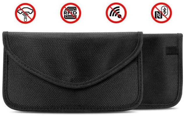 Svart veske med RFID-beskyttelse for kort, telefon, bilnøkler osv.